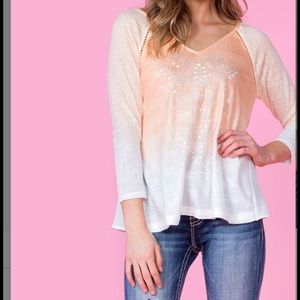 Miss Me Orange & White Ombré V-Neck Top